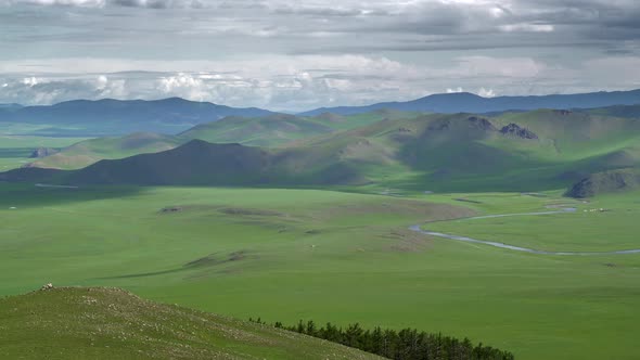 Volga River Flowing Through The Vast Empty Meadows in in Siberia of Asia Continent