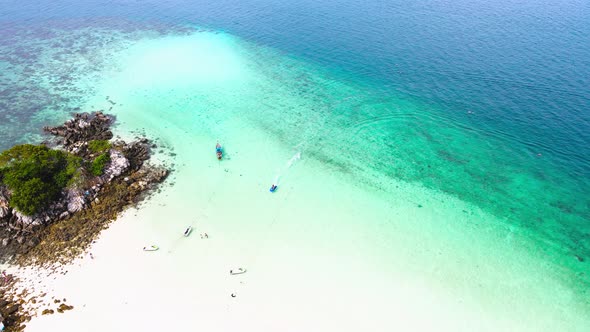 Aerial view of drone, Scene of Beautiful nature Top view of White beach sand in summer day, Seawater