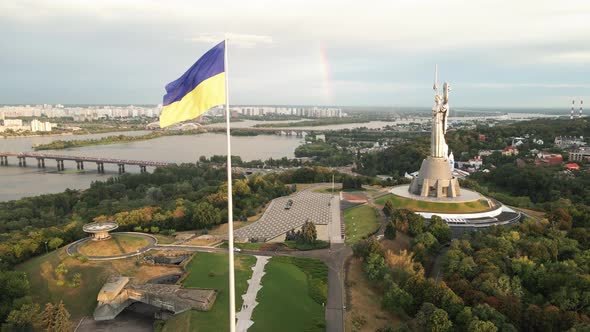 Kyiv - National Flag of Ukraine By Day. Aerial View. Kiev