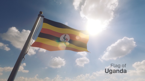 Uganda Flag on a Flagpole V2