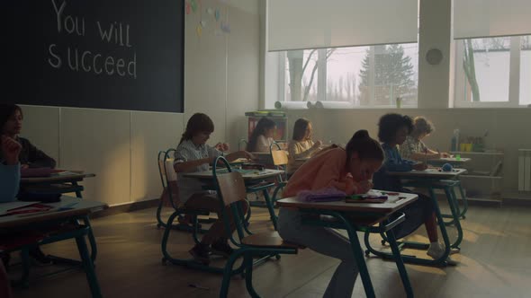 Schoolchildren Studying in School Class