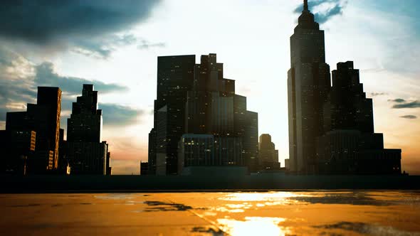 Skyscrapers of Big City at Sunset