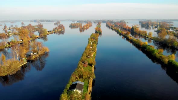 Aerial View of Small Islands in the Lake Vinkeveense Plassen Near Vinkeveen Holland