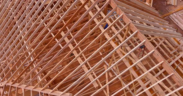 Roofing Construction with Wooden Roof Frame Built House