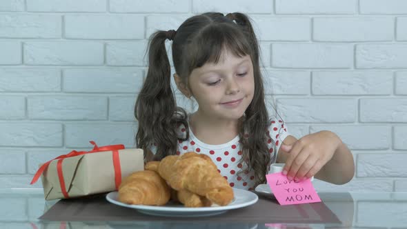 Surprise for Breakfast. Child make a breakfast for mom. 