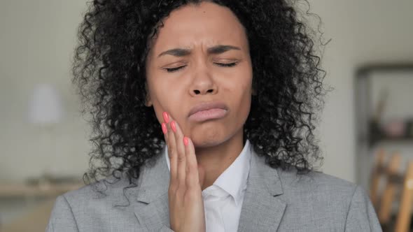 Toothache Close Up of African Businesswoman with Tooth Pain