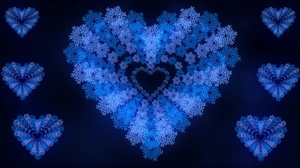 Winter Background With Blue Hearts From Snowflakes