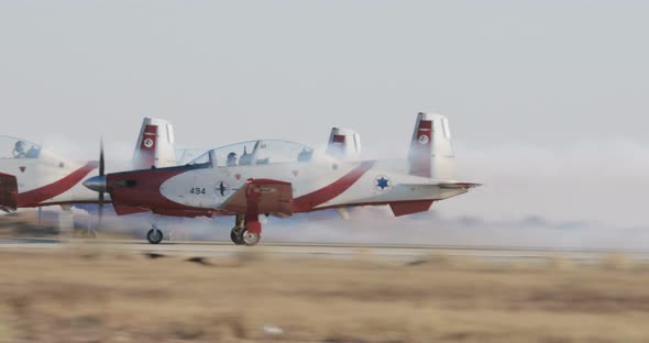 Israeli Air force aerobatics team performing during an airshow