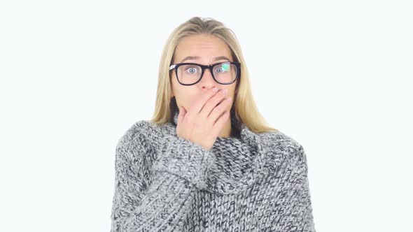 Wondering Surprised Woman in Shock White Background