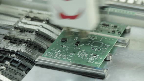 Production of Electronic Board. Close-up.