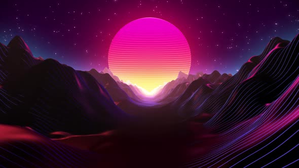80s Retro Sunset and Terrain Brackground alt