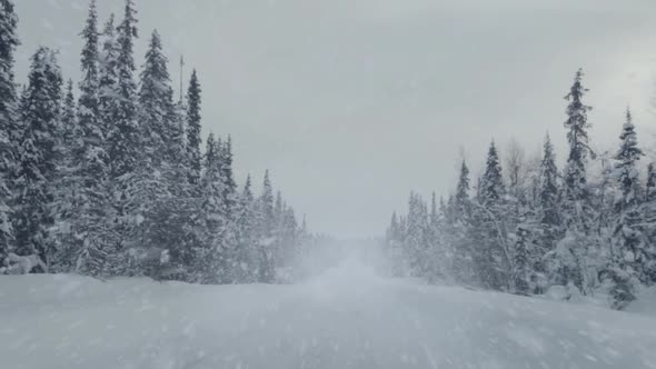 Driving on an Empty Winter Road and Snowfall alt