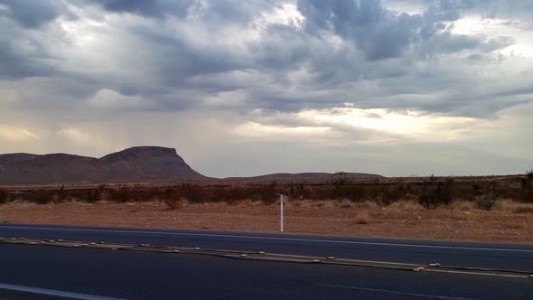 Dramatic morning sky driving east to Las Vegas Nevada on the high desert highway