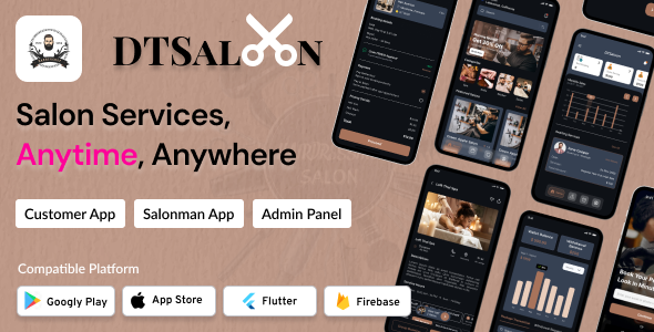 DTSalon - Salon Booking App for Android & iOS with Admin Panel (Hair, Beauty, Skin & Spa Services)