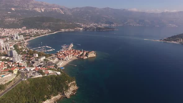 Aerial View on the Architecture of the Resort Town of Budva
