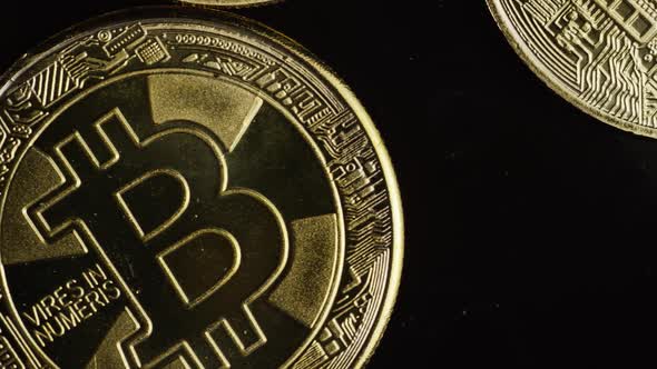 Rotating shot of Bitcoins 