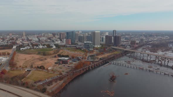 Aerial of downtown Richmond and James River