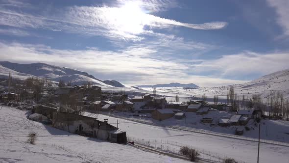 Mosque in Muslim Village in Snowy and Mountainous Valley