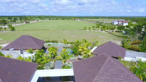 Aerial over villas at Los Establos equestrian center; Dominican Republic