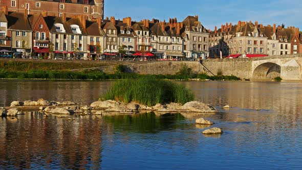 Gien, Loiret, France. The castle and the church overlooking the Loire river.