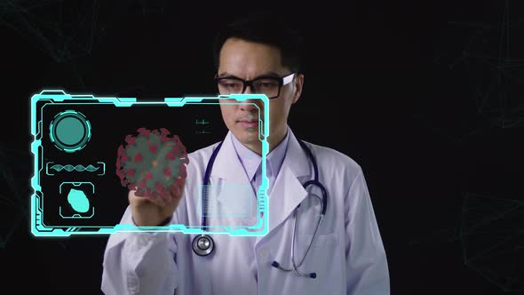 Asian Doctor Using Augmented Reality, Animated 3D Human Body Parts