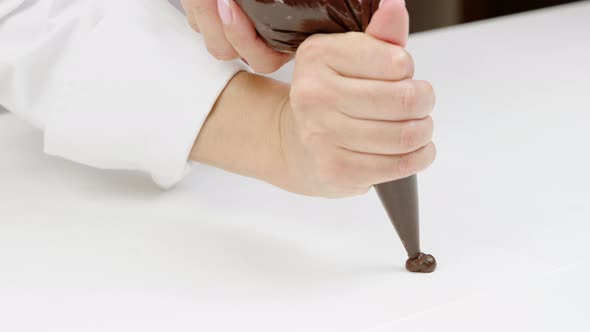 Closeup Confectioner Make Traditional French Dark Homemade Chocolate Truffles