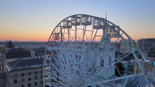 Ferris Wheel in the Morning at Sunrise in Kyiv, Ukraine, Aerial View