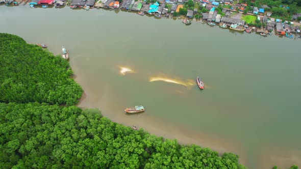 Aerial view over the harbor and fishing villages