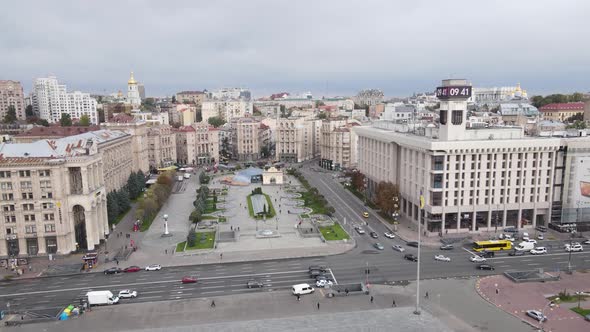 Kyiv, Ukraine in Autumn : Independence Square, Maidan, Aerial View