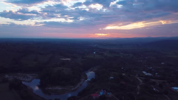 4k 24fps Sunrise In The River With Houses And Clouds Drone Shoot