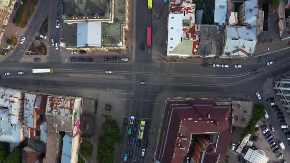 Aerial View of Highway and Overpass in City on a Cloudy Day