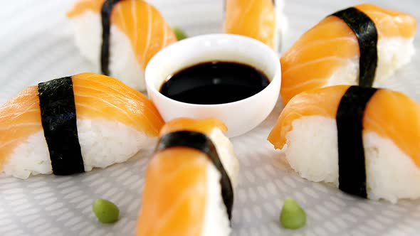 Sushi served on plate