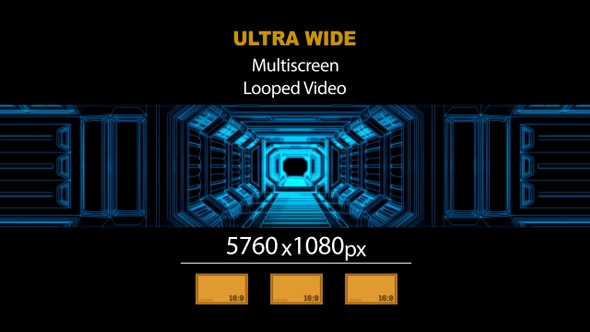 Ultra Wide HD Wireframe Sci Fi Tunnel 01