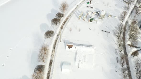 Top View of an Empty Sports Field in a Winter Park