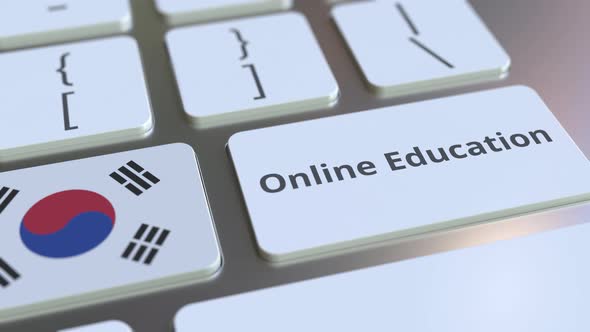 Online Education Text and Flag of South Korea on the Buttons alt