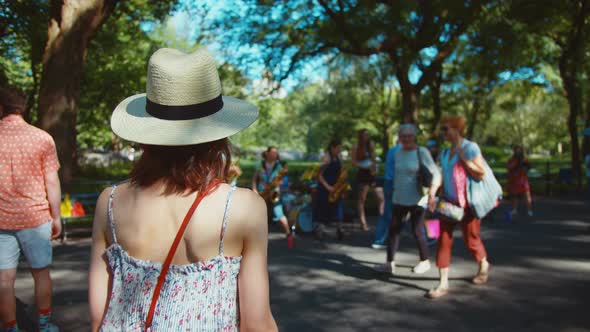 Young girl walking in New York