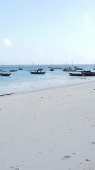 Vertical Video Boats in the Ocean Near the Coast of Zanzibar Tanzania