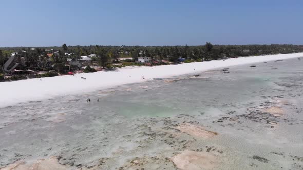 Ocean at Low Tide Aerial View Zanzibar Shallows of Coral Reef Matemwe Beach