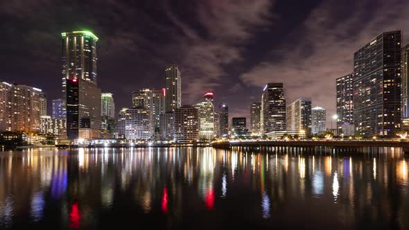 Night time lapse of the skyline of Miami Florida