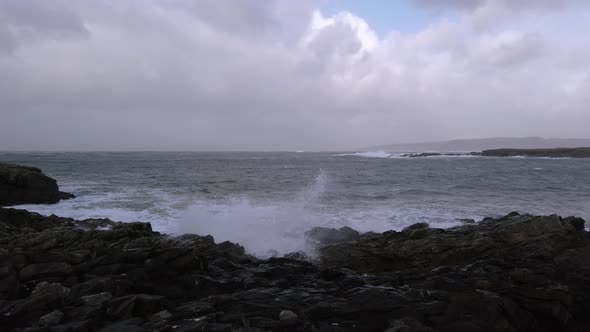 Crashing Ocean Waves in Portnoo During Storm Ciara in County Donegal - Ireland