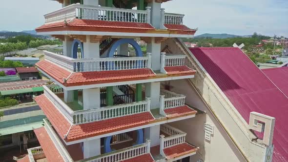 Close View Catholic Church Bell Tower with Balconies