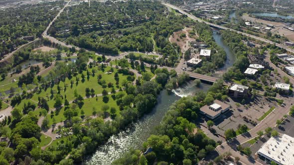 Aerial shot of the Ann Morrison Park in Boise, Idaho.