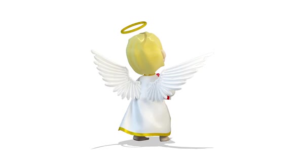 Angel Dancing With A Gift Around Him on White Background