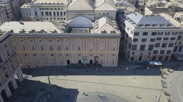 Aerial panoramic drone view of De Ferrari square, Ducal Palace, famous port in Genoa,Italy. 4K video