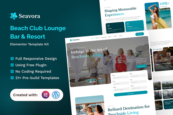 Seavora - Beach Club Lounge Bar & Resort Elementor Template Kit