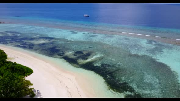 Aerial nature of marine coast beach vacation by blue green sea and white sand background of adventur