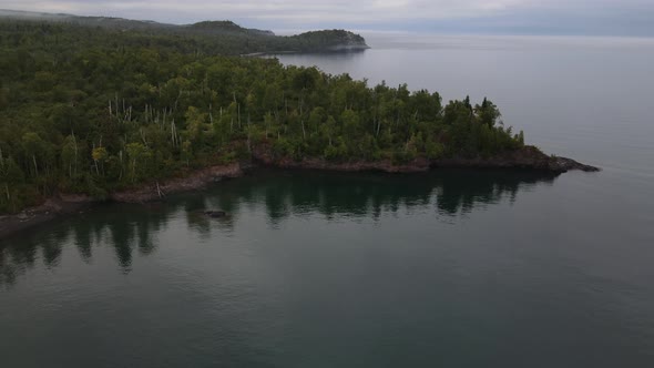 aerial view over lake superior minnesota, split rock lighthouse