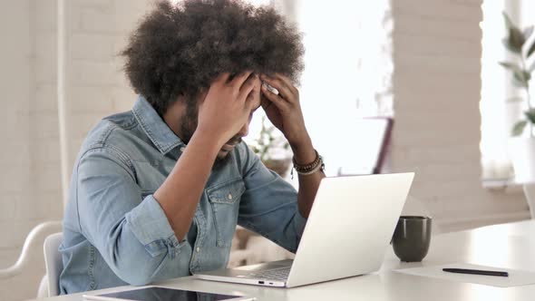 Headache, Tense Creative African Man Working on Project