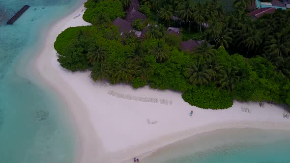 Aerial drone scenery of exotic shore beach time by sea and sand background