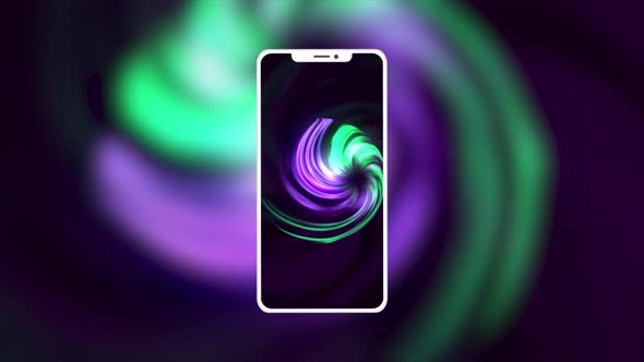 A phone with the pattern of spiral shaped tornado in purple and green colors